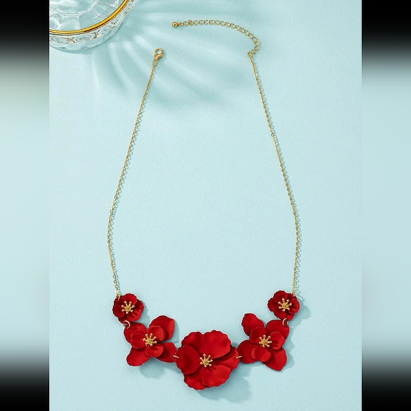 Gorgeous Red Floral Statement Necklace - Picture 3 of 4